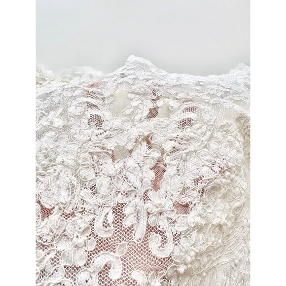 NWT JUSTIN ALEXANDER BRIDAL White Ivory Lace Pearl Embellished Crop Top, Size 16 - Picture 6 of 13